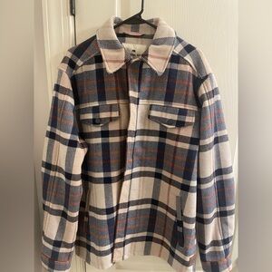 The Normal Brand Navy and Cream Plaid Shirt Jacket